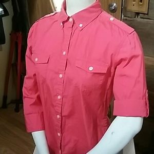 Salmon colored button up 1/2-2/3 sleeve shirt